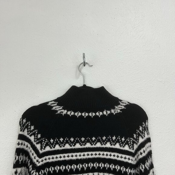 Sundance Fenn Fair Isle Sweater Zip Front Cardigan Black White Size M Cabincore - Picture 6 of 11